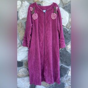The Vermont Country Store Zip Up Robe House Coat Size 2X Chenille Cottagecore